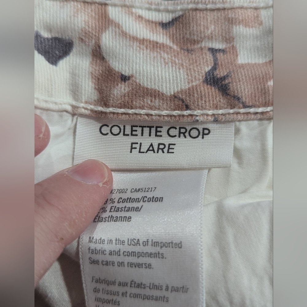 Paige Colette Jeans Crop Flare Fray Hem Cream Desert Wildflower Floral Sz 30 *GC - Picture 10 of 14